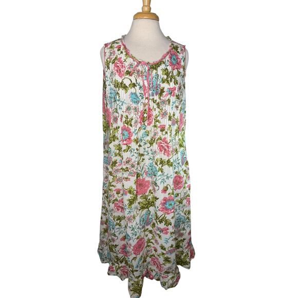 ELLA SIMONE English Rose Cotton Lawn Nightgown Size Large Women’s Green Pink - Picture 1 of 9